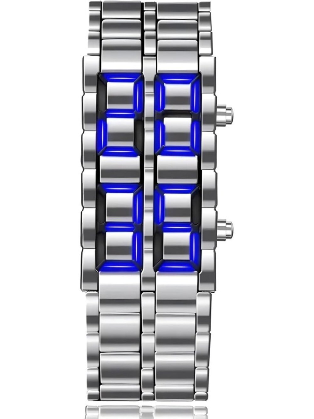 Mens Silver Blue Analog Quartz Lava Style Stainless Steel Bracelet Digital Watch